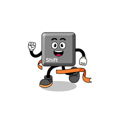 Fototapeta premium Mascot cartoon of keyboard shift key running on finish line