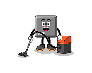 Character mascot of keyboard shift key holding vacuum cleaner