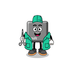 Illustration of keyboard shift key mascot as a surgeon