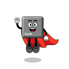keyboard shift key cartoon with flying superhero