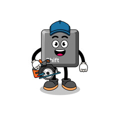 Cartoon Illustration of keyboard shift key as a woodworker