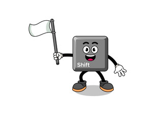Cartoon Illustration of keyboard shift key holding a white flag