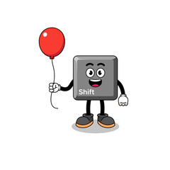 Cartoon of keyboard shift key holding a balloon