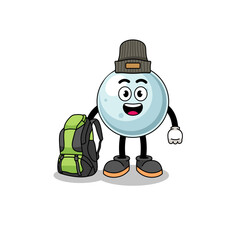 Illustration of silver ball mascot as a hiker