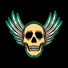 Skull wings art illustration hand drawn colorful vector for tshirt, sticker, poster etc