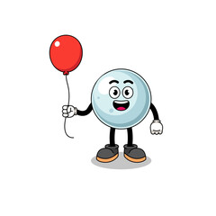 Cartoon of silver ball holding a balloon