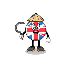 Illustration of united kingdom flag as an asian farmer