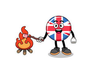 Illustration of united kingdom flag burning a marshmallow
