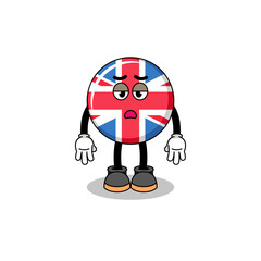 united kingdom flag cartoon with fatigue gesture