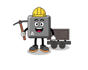 Mascot Illustration of keyboard A key miner