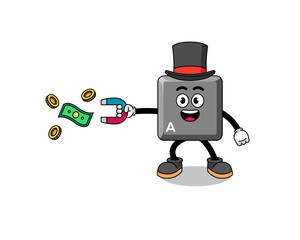 Character Illustration of keyboard A key catching money with a magnet