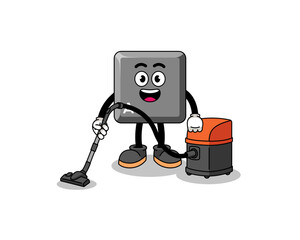 Character mascot of keyboard A key holding vacuum cleaner