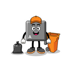 Illustration of keyboard A key cartoon as a garbage collector