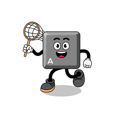 Cartoon of keyboard A key catching a butterfly