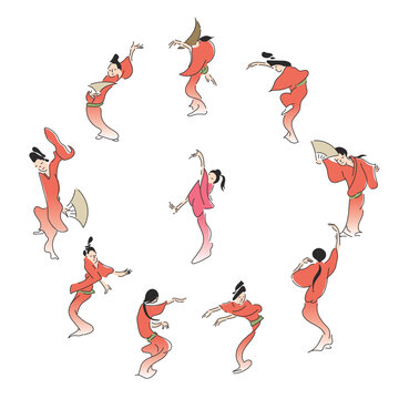 着物で踊る人々　和服を着て舞う男女　ダンスする人達　People dancing in kimono. A man and a woman dancing in Japanese clothes. people dancing.