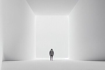 minimalist person in a white room