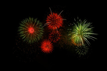 Colorful Fireworks Isolated on black sky background.