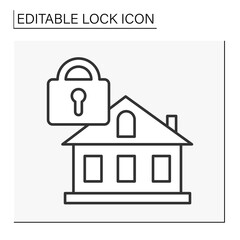  Personal data line icon. Locked door at house. Personal account. Lock concept. Isolated vector illustration. Editable stroke