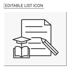  Document line icon. Education. Studying notes.List concept. Isolated vector illustration. Editable stroke