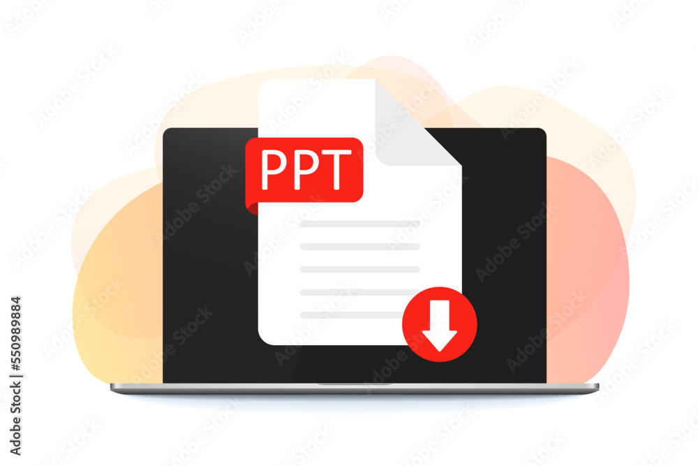 Poster download ppt icon file with label on screen computer. downloading document concept. ppt label and do