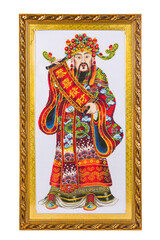 Obraz premium handmade Cross-stitch embroidery Chinese God of Wealth in Chinese folk religion isolated on white background