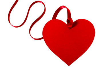 Valentine red heart shape gift tag with ribbon isolated transparent background photo PNG file