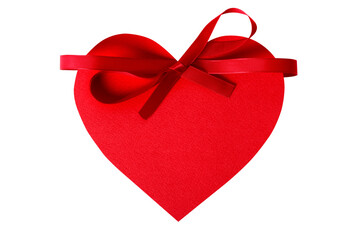 Valentine red heart shape gift tag card with ribbon isolated transparent background photo PNG file
