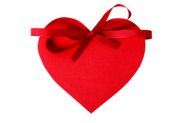 Valentine red heart shape gift tag card with ribbon isolated transparent background photo PNG file