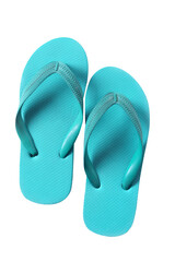 Cyan blue flipflops flip flop sandals beach shoes two pair isolated transparent background photo...