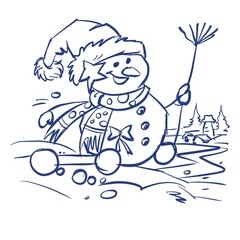 snowman with a scarf digital art for card illustration decoration
