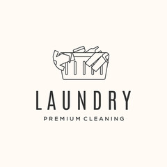 clothes laundry line art logo vector minimalist illustration design, clothes in laundry basket symbol design