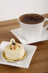 Elegant Chinese caramel flan dessert with coffee