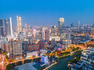Aerial photography of the night view and architectural landscape skyline of modern Chinese cities