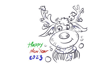 Obraz na płótnie Canvas merry Christmas reindeer digital art for card illustration background 