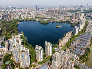 Aerial photo of the skyline of modern architectural landscape in Nanjing, China