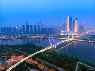 Fototapeta na wymiar Aerial photography of the night view of modern architectural landscape in Nanjing, China