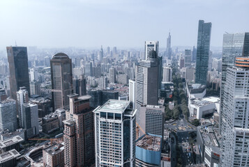 Aerial photo of the skyline of modern architectural landscape in Nanjing, China