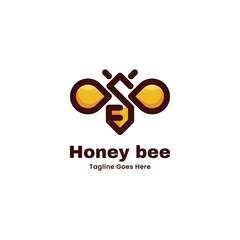 Vector Logo Illustration Honey Bee Simple Mascot Style.