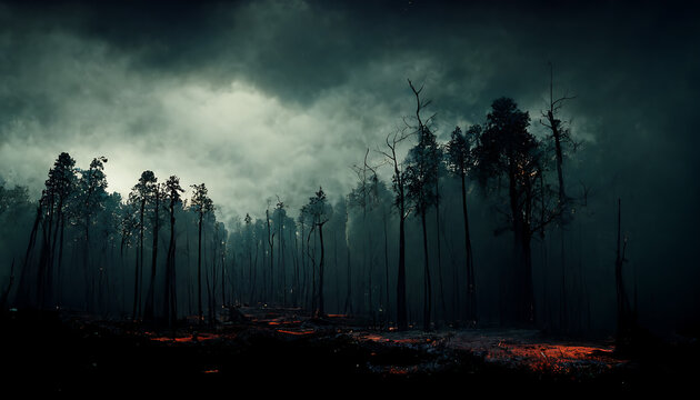 Dark forest burning stranger things vibe digital art