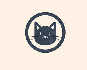 Vintage Retro Cat Logo with Textured Cat Icon Illustration