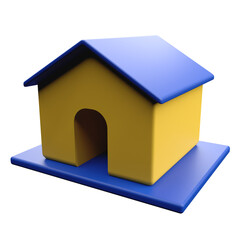 3d rendering of house icon with yellow and blue color scheme