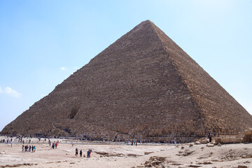 View of the great pyramids of Giza, Egypt with a lot of tourist around it