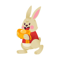 Rabbit Character In Traditional Chinese Costume With Golden Nugget Illustration