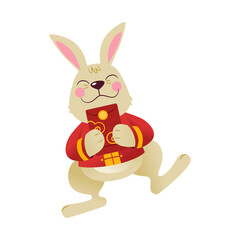 Rabbit Character In Traditional Chinese Costume And Red Envelope Illustration