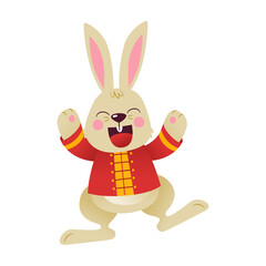 Happy Rabbit In Traditional Chinese Costume Illustration