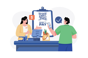 Man doing payment with QR scanner