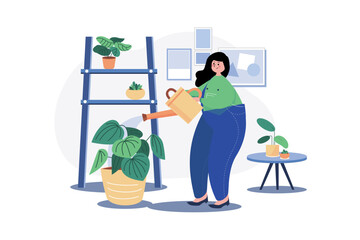 Woman caring for a houseplant