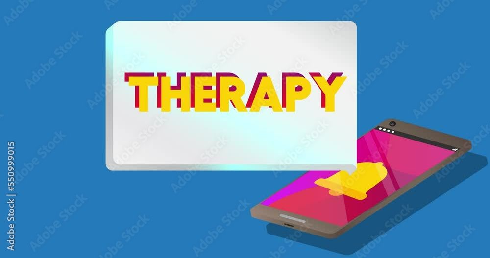 Poster therapy text on notification bubble from portable information device screen. mobile app message, con