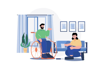 Nurse Helping Handicapped Man Illustration concept on white background