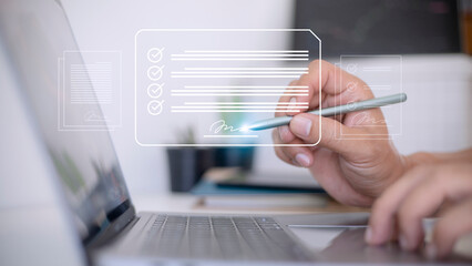 Electronic signature concept, business people sign electronic documents on digital documents,...
